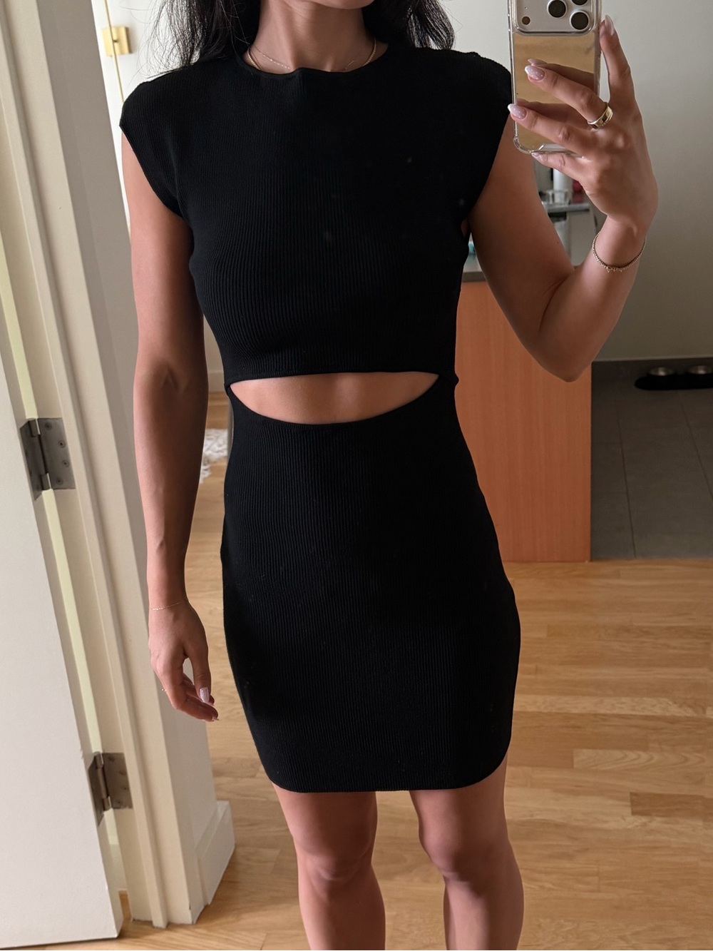 Aritzia Black Cutout Ribbed Dress